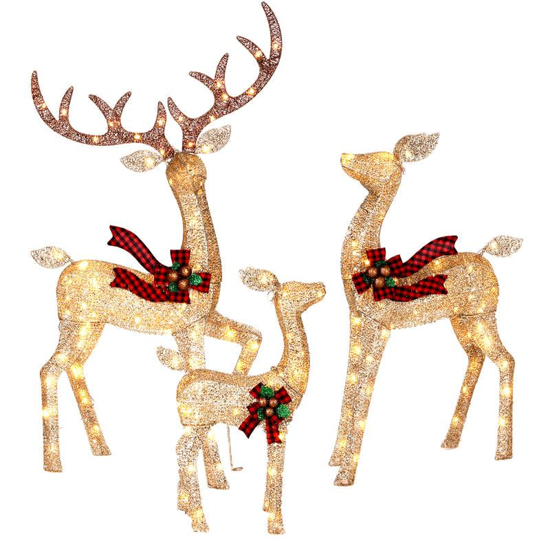 Illuminate Your Holidays with the FOOWIN 3D Lighted Christmas Deer Family Set - 4.8Ft Pre-Lit Reindeer Decoration with 210 LED Lights, Perfect for Your Yard, Patio, or Garden!