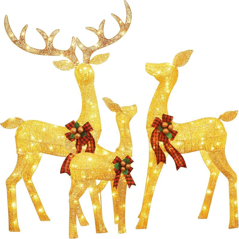 Illuminate Your Holidays with the FOOWIN 3D Lighted Christmas Deer Family Set - 4.8Ft Pre-Lit Reindeer Decoration with 210 LED Lights, Perfect for Your Yard, Patio, or Garden!