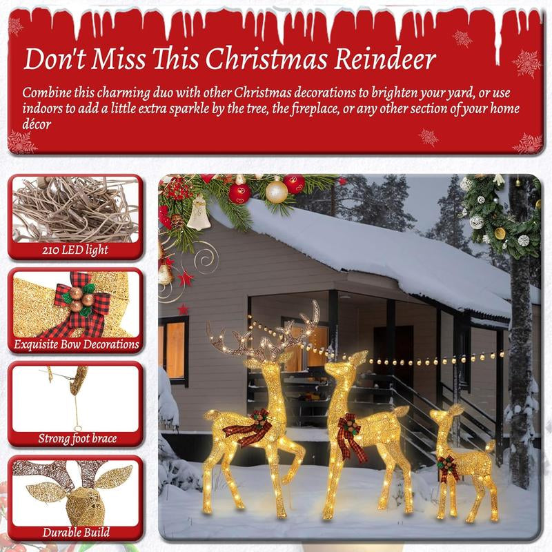 Illuminate Your Holidays with the FOOWIN 3D Lighted Christmas Deer Family Set - 4.8Ft Pre-Lit Reindeer Decoration with 210 LED Lights, Perfect for Your Yard, Patio, or Garden!