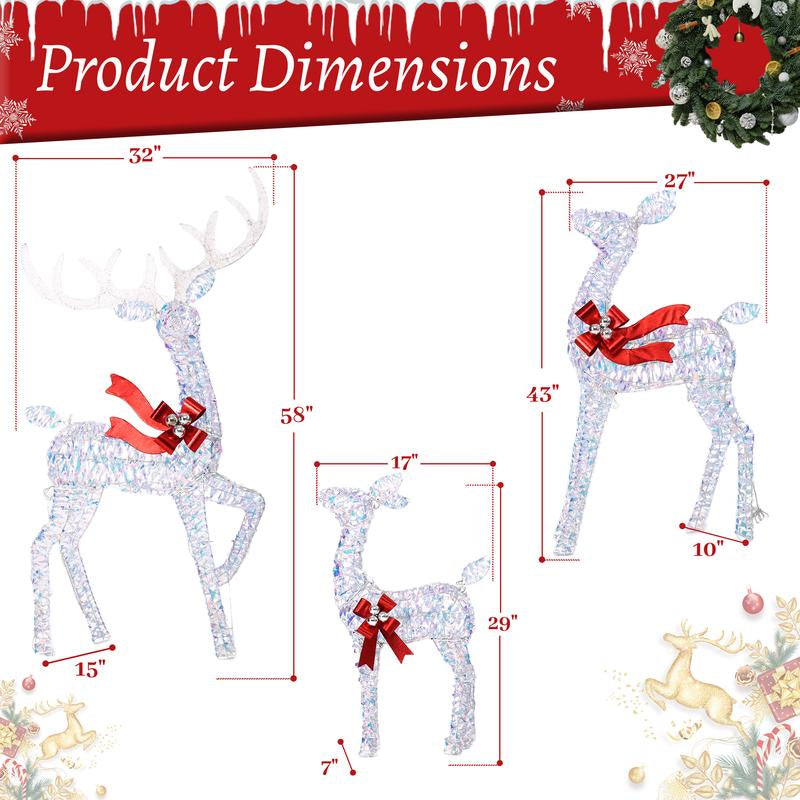 Illuminate Your Holidays with the FOOWIN 3D Lighted Christmas Deer Family Set - 4.8Ft Pre-Lit Reindeer Decoration with 210 LED Lights, Perfect for Your Yard, Patio, or Garden!
