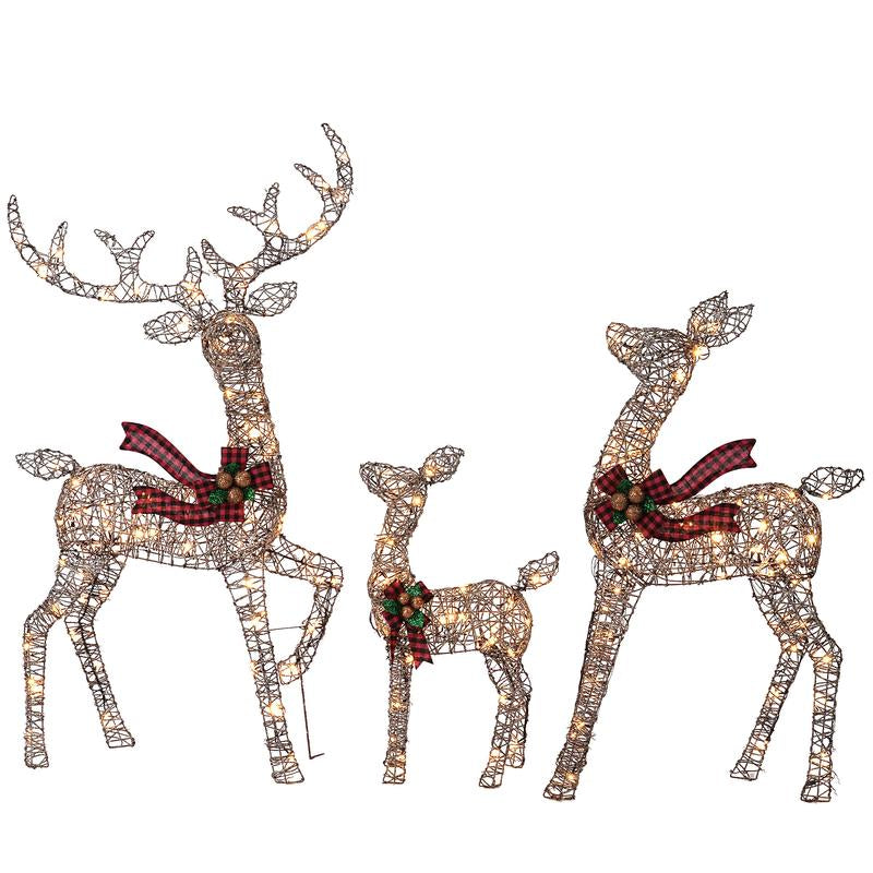 Illuminate Your Holidays with the FOOWIN 3D Lighted Christmas Deer Family Set - 4.8Ft Pre-Lit Reindeer Decoration with 210 LED Lights, Perfect for Your Yard, Patio, or Garden!