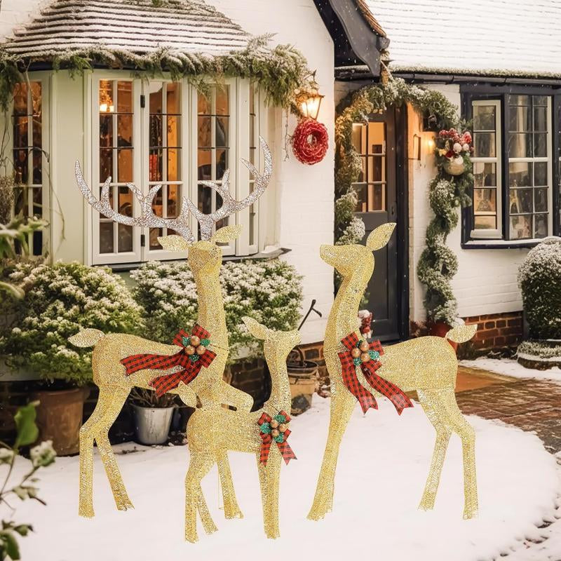 Illuminate Your Holidays with the FOOWIN 3D Lighted Christmas Deer Family Set - 4.8Ft Pre-Lit Reindeer Decoration with 210 LED Lights, Perfect for Your Yard, Patio, or Garden!