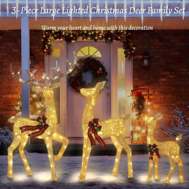 Illuminate Your Holidays with the FOOWIN 3D Lighted Christmas Deer Family Set - 4.8Ft Pre-Lit Reindeer Decoration with 210 LED Lights, Perfect for Your Yard, Patio, or Garden!