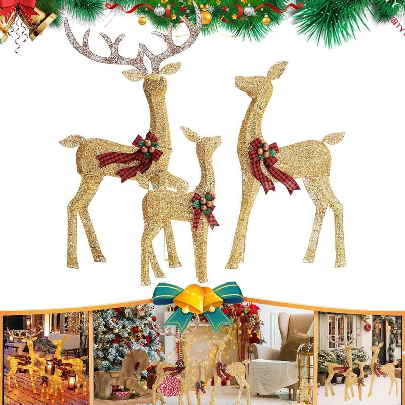 Illuminate Your Holidays with the FOOWIN 3D Lighted Christmas Deer Family Set - 4.8Ft Pre-Lit Reindeer Decoration with 210 LED Lights, Perfect for Your Yard, Patio, or Garden!