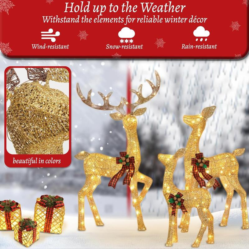 Illuminate Your Holidays with the FOOWIN 3D Lighted Christmas Deer Family Set - 4.8Ft Pre-Lit Reindeer Decoration with 210 LED Lights, Perfect for Your Yard, Patio, or Garden!