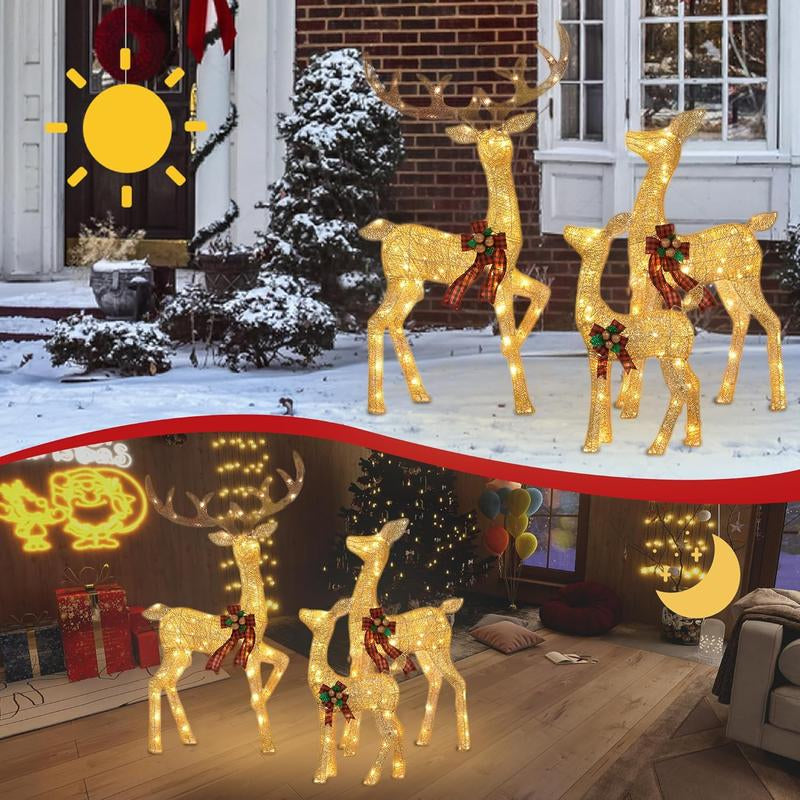 Illuminate Your Holidays with the FOOWIN 3D Lighted Christmas Deer Family Set - 4.8Ft Pre-Lit Reindeer Decoration with 210 LED Lights, Perfect for Your Yard, Patio, or Garden!